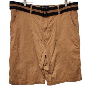 Beverly Hills Polo Club Shorts Bermuda Flat Front with Belt Brown Mens 40 EUC